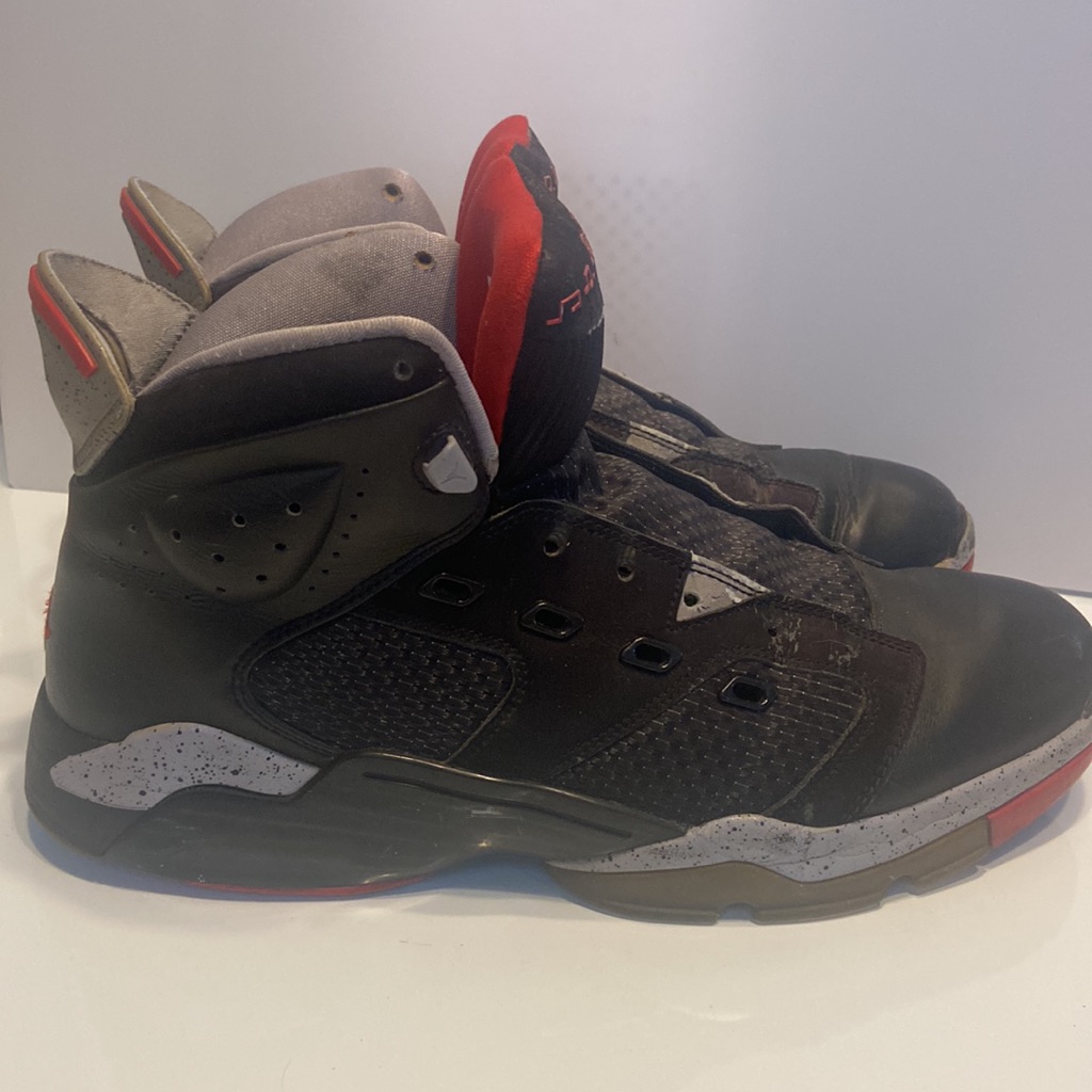 Jordan Black/Varsity Red-Cement Grey Men’s Size 12, Women Size 13.5